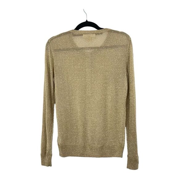 MICHEAL Michael Kors Womens Size Medium Sheer Gold Metallic Henley Sweater - Picture 3 of 4